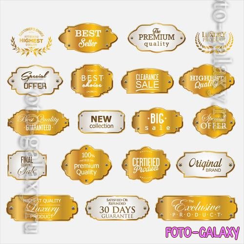 Vector collection of golden premium retro promo seals stickers vol 2