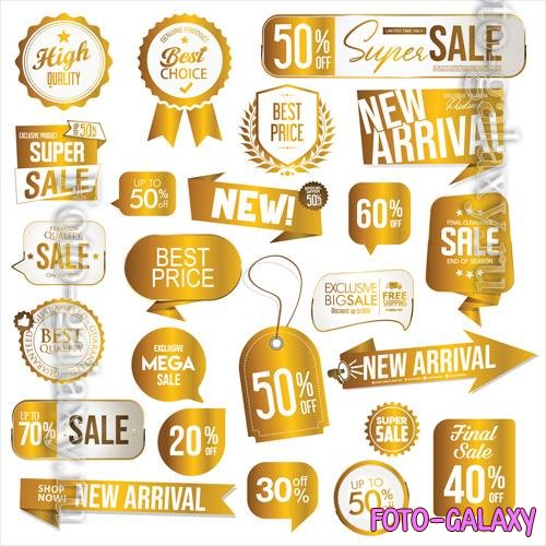 Vector collection of golden premium badge stickers and seals vol 2
