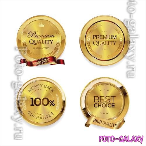 Vector collection of golden badges and labels retro premium quality