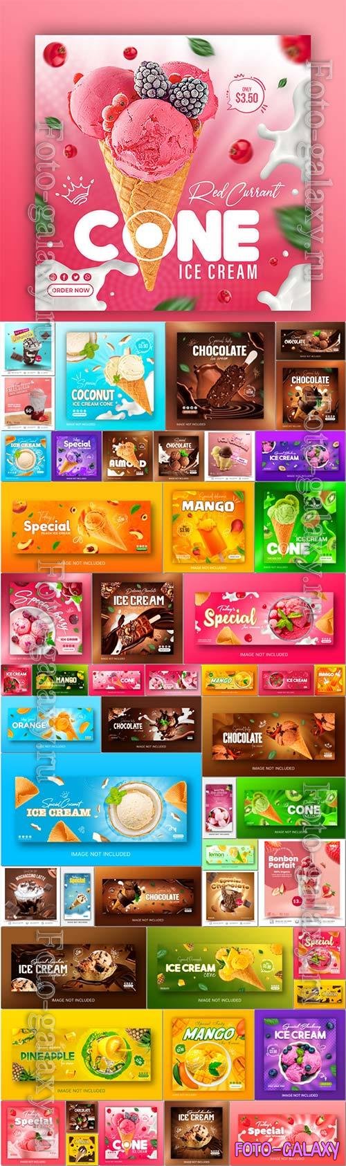 50 PSD chocolate ice cream social media instagram post banner design template