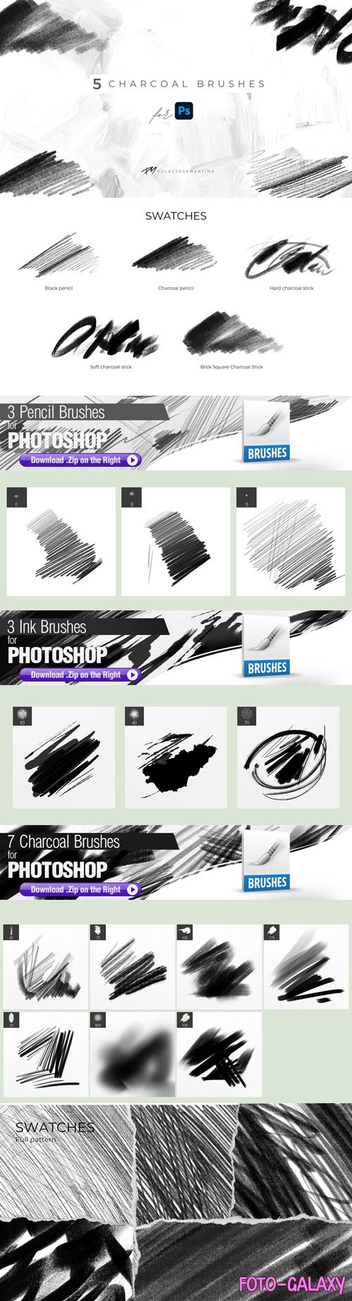 Charcoal & Pencil Brushes Pack for Photoshop