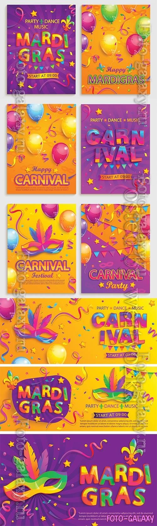 Mardi gras carnival poster, Venice carnival vector design vol 3