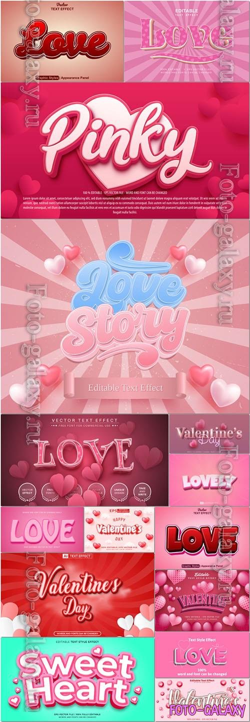 Vector 3d font style effect text happy valentine's day vol 3
