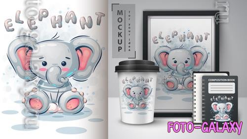 Vector cute elephant poster and merchandising