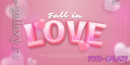 Vector 3d font style fall in love editable text effect