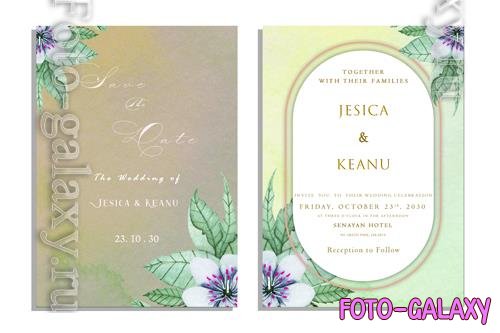 PSD luxury wedding invitation card background with golden line art flower and botanical leaves