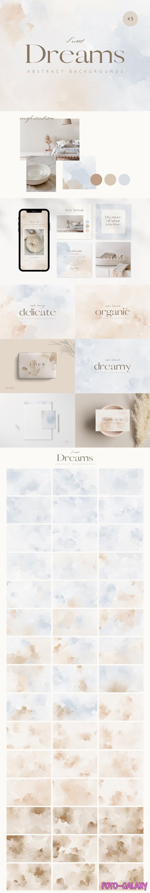 Sweet Dreams - Beige & Blue Abstract Backgrounds Pack