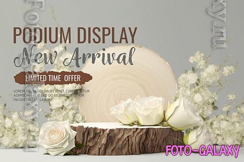 Wooden psd podium with roses 