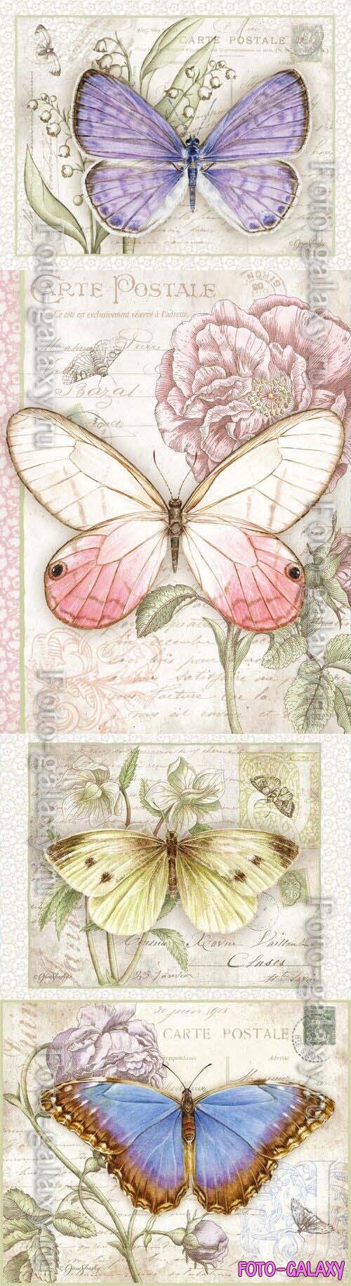 Beautiful butterflies on vintage backgrounds
