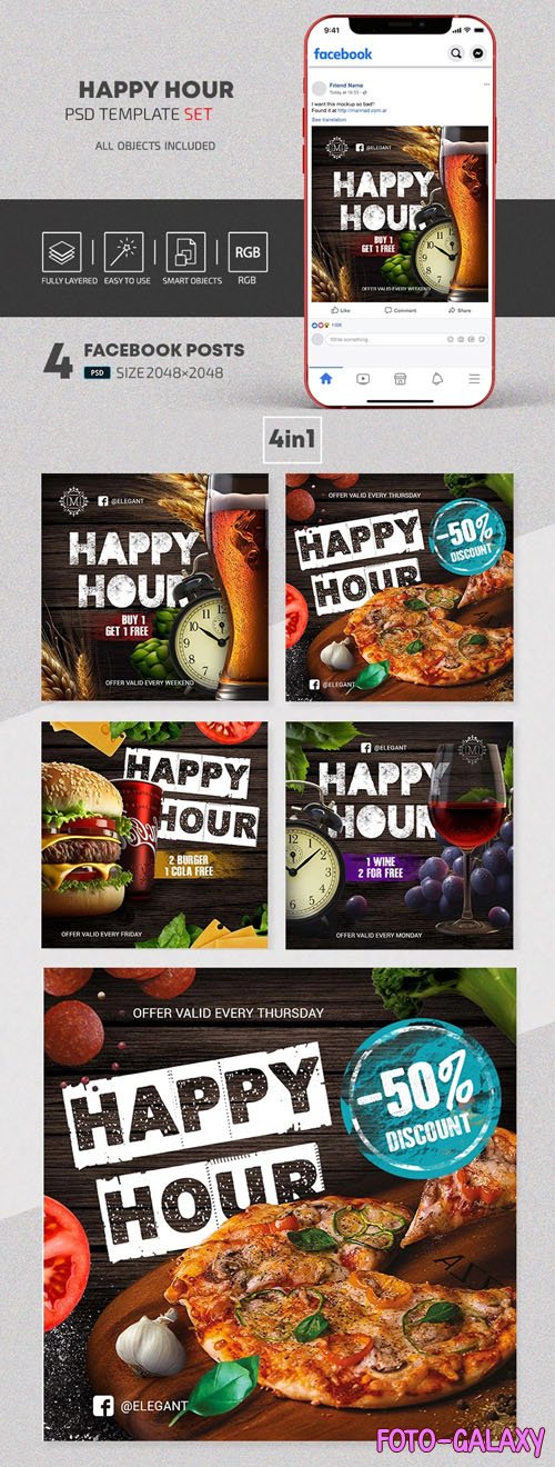 Happy Hour - Facebook Post PSD Templates