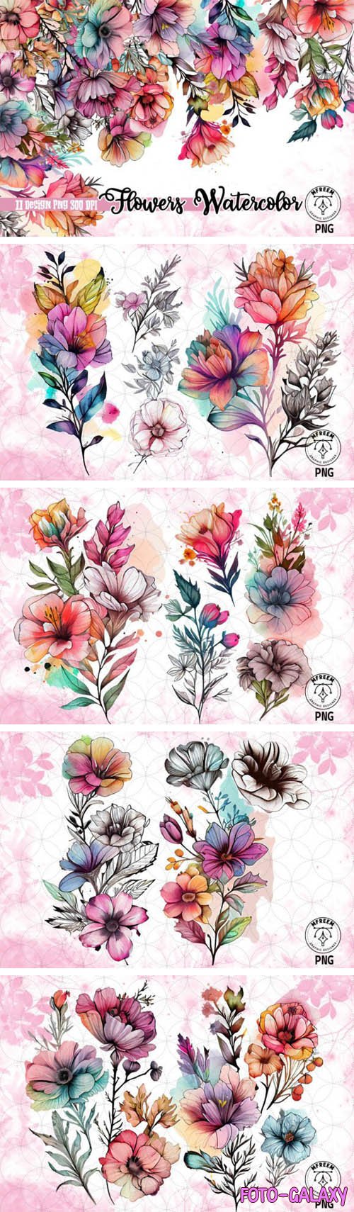 Watercolor Flowers PNG Clipart