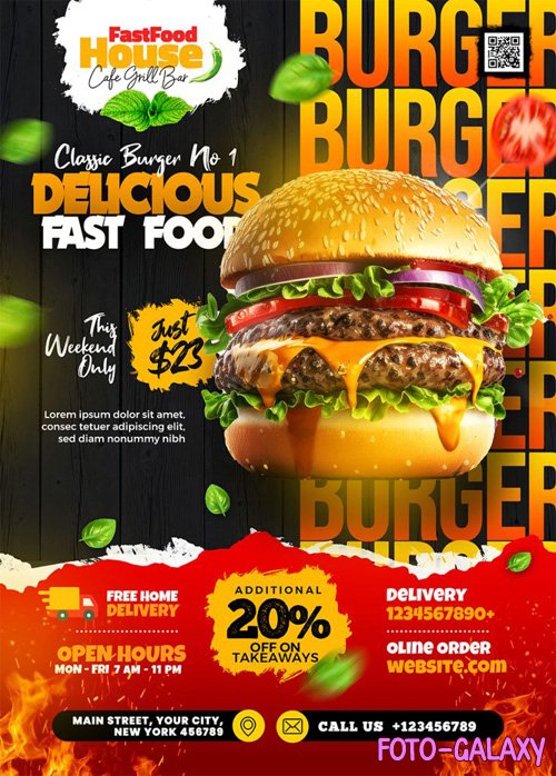Fast Food Restaurant Flyer PSD Template [A4]