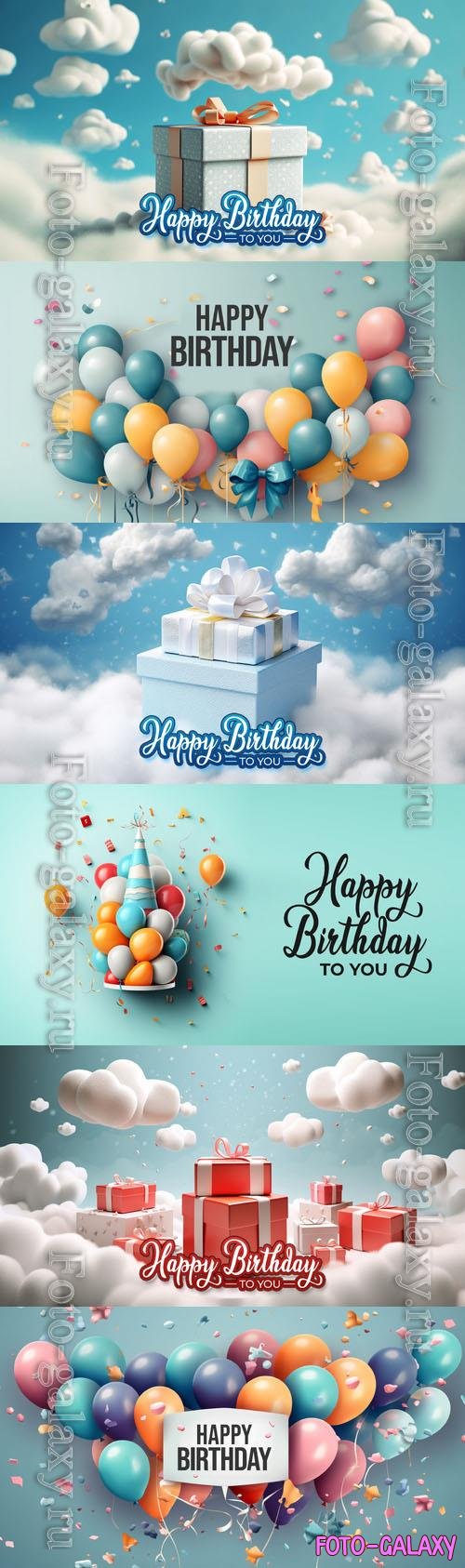 Happy birthday psd backgrounds with gift boxes and balloons