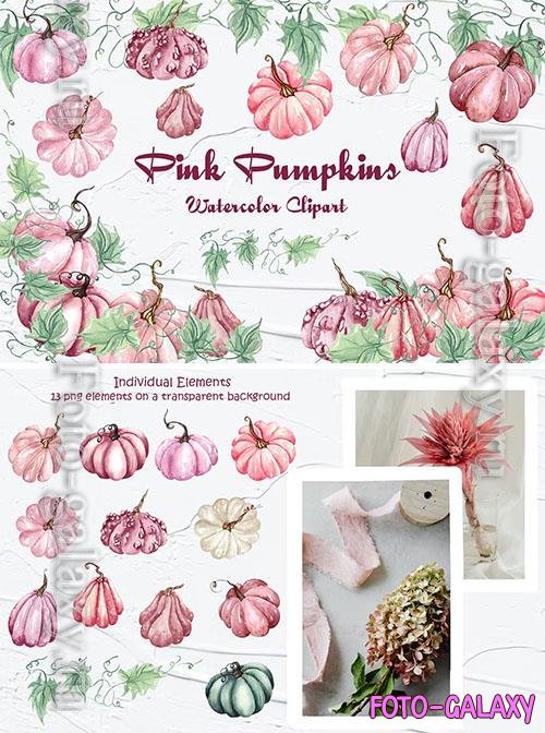 Watercolor Pink Pumpkins Clipart [PNG]