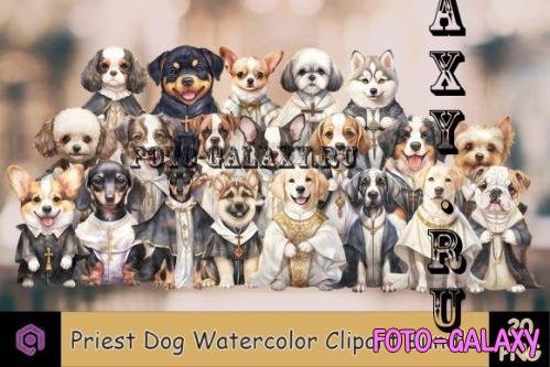 Watercolor Priest Dog Clipart Bundle