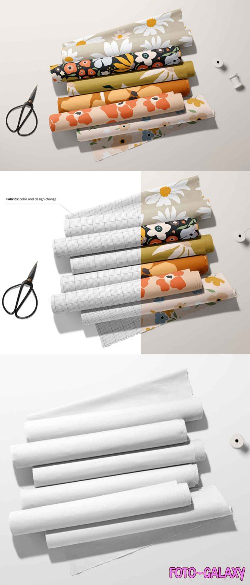 Fabric Rolls - Six Rolled Pieces PSD Mockup Template