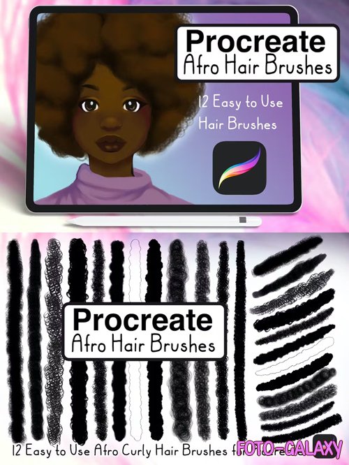 Afro Curly Hair Brushes for Procreate (Coily Hair)