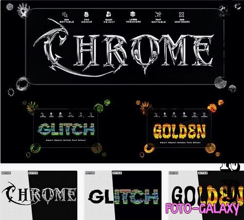 3 PSD Text Effect Chrome - Golden - Glitch - 5QDRNYU