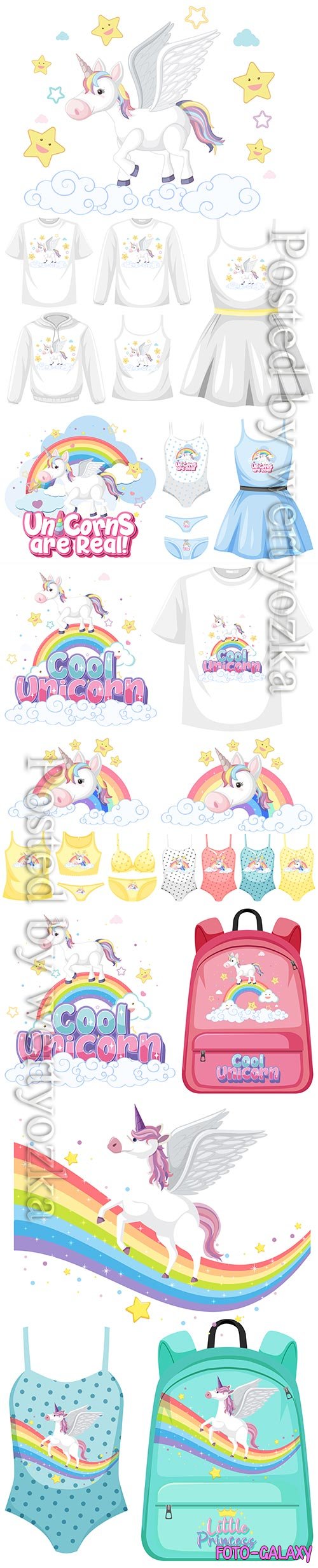 Set of girl outfits, cute unicorn premium vector