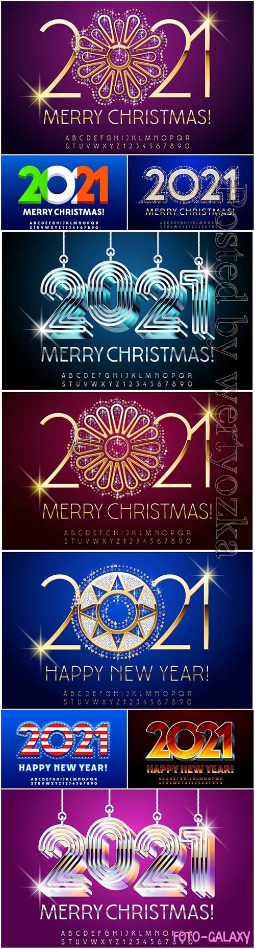 Luxury greeting card merry christmas 2021, alphabet letters and numbers set premium vector
