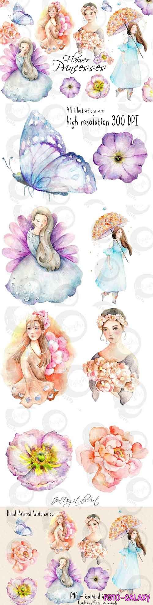Flower Princesses | Watercolor Illustrations - 1022232