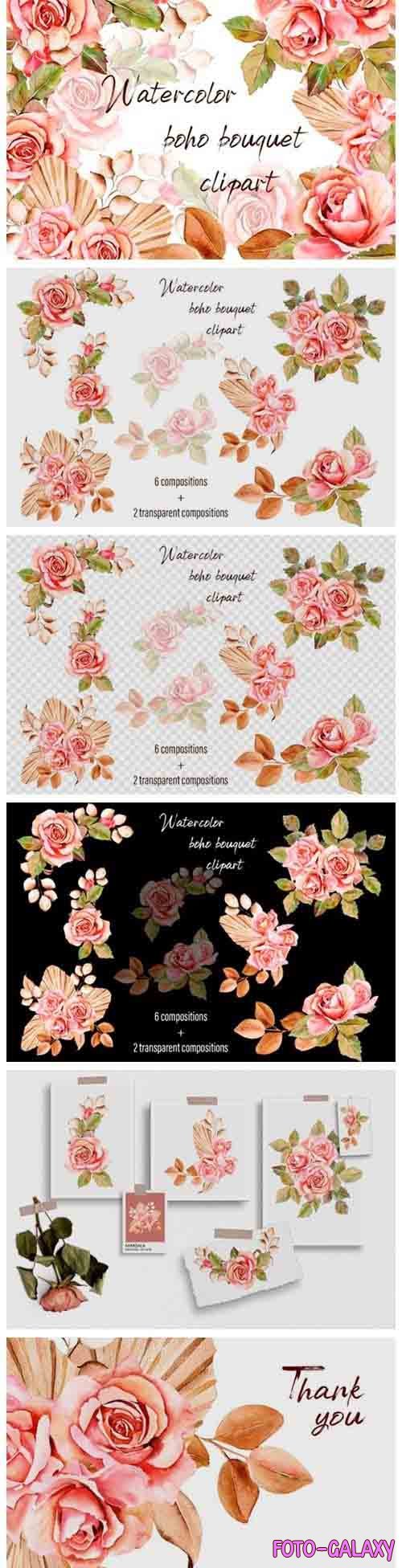 Watercolor bouquet pink roses - 1037713