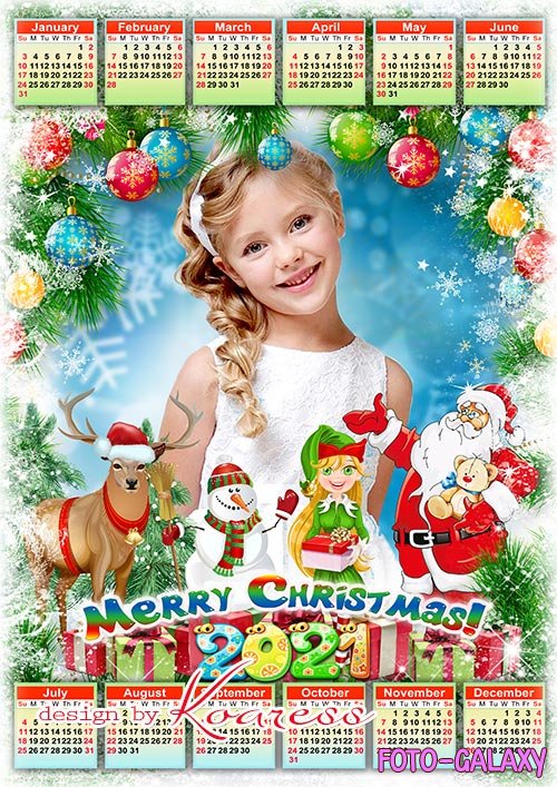     2021   - Merry Christmas and Happy New Year calendar 2021 for kids photos