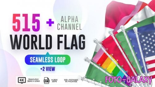 Videohive - Seamless Loop Of World Flags Footages Pack + Alpha - 28040319