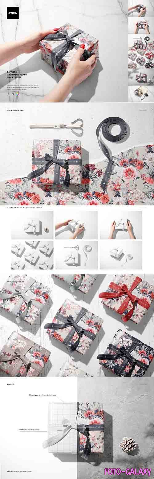 CreativeMarket - Gift Box Wrapping Paper Mockup Set 5672384