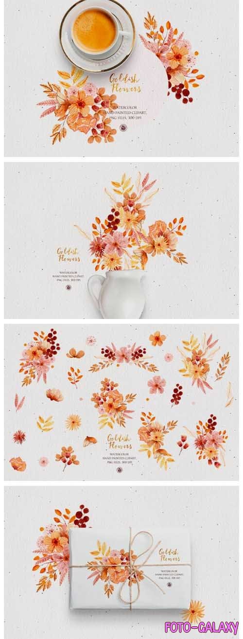Goldish Flowers - watercolor set - 5661246
