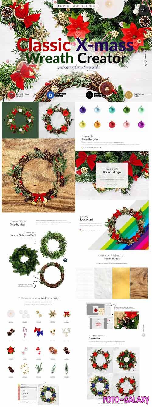 CreativeMarket - 3x Christmass Wreath Creator Mock-up 5708215