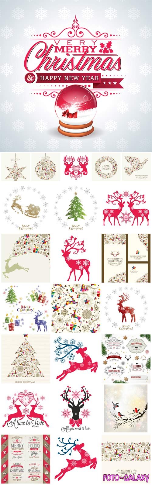 Christmas vector with reindeer and winter decor