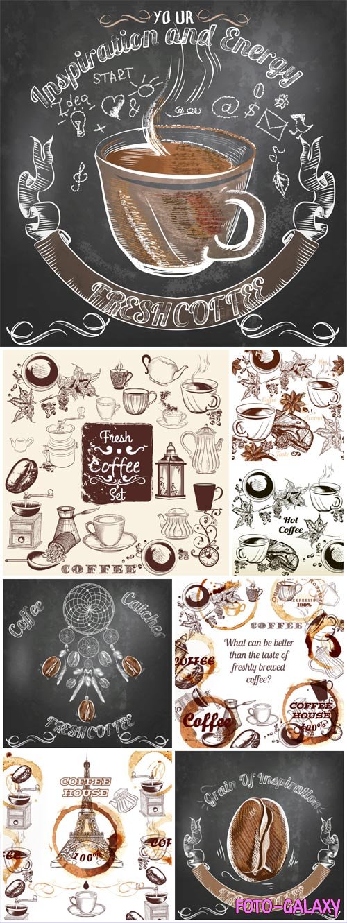 Coffee and various elements in vector
