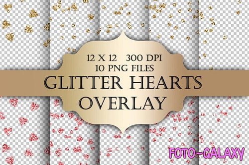 Glitter Hearts Digital Clip Art Overlay - 1170684