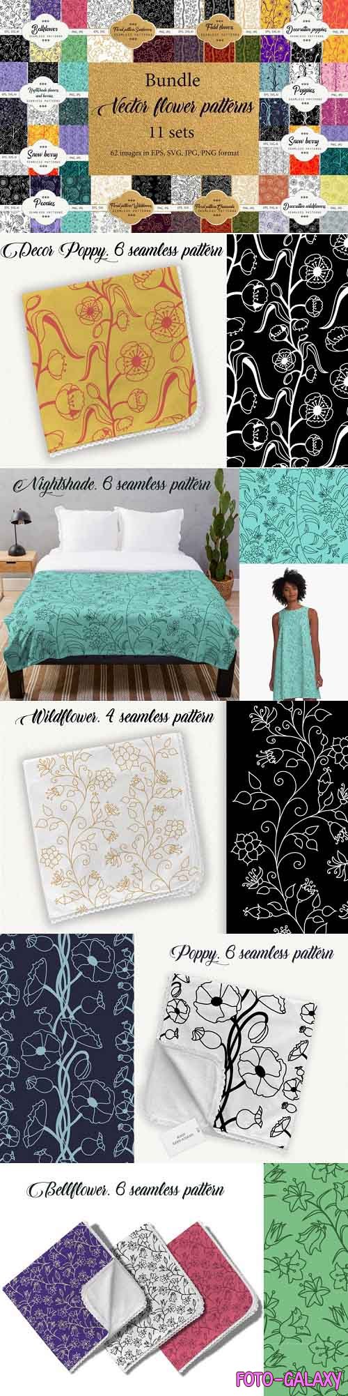 A bundle of floral contoured seamless patterns - 1176867