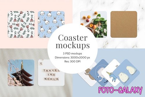 Coaster mockups | 3 PSD files - 5869107