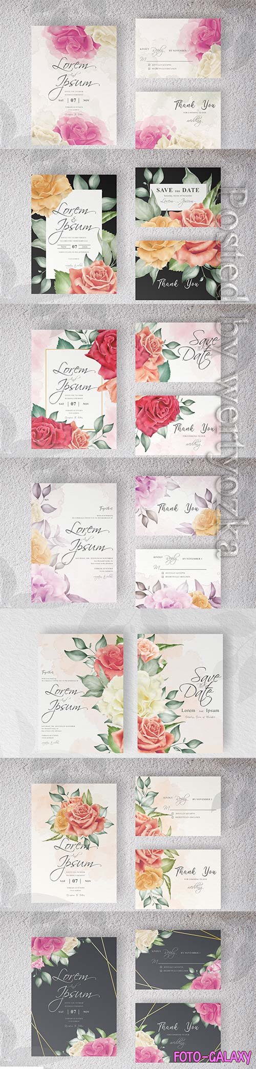 Wedding invitation with beautiful floral and watercolor