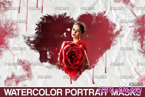 Watercolor Valentine overlay:  brushes, Portrait clipping masks, Frame png