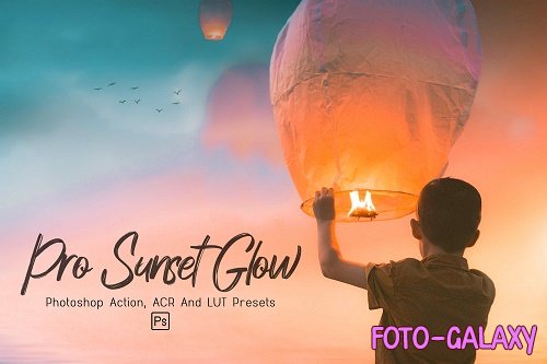 10 Pro Sunset Glow Photoshop Actions, ACR, LUT Presets - 1244680