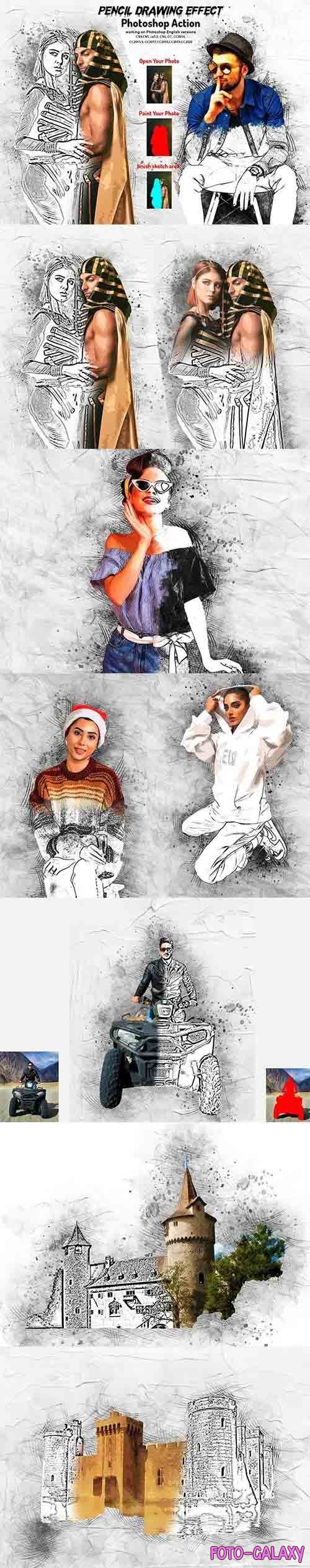 CreativeMarket - Pencil Drawing Effect PS Action 5891890
