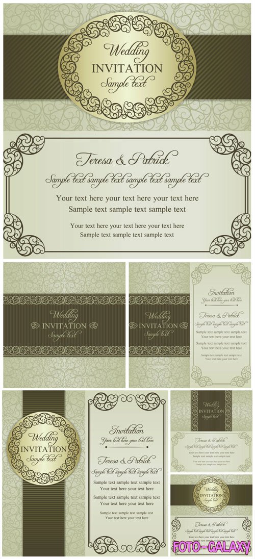 Wedding vector invitation cards in vintage style