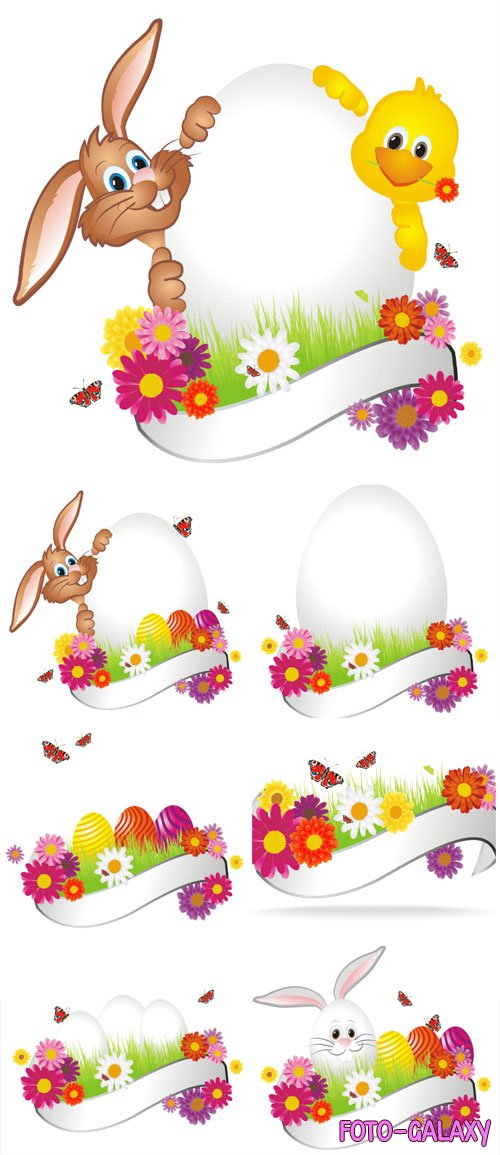 Easter bunny with banner for text in vector