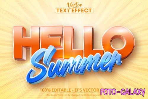 Hello Summer Text Effect, cartoon style editable text effect