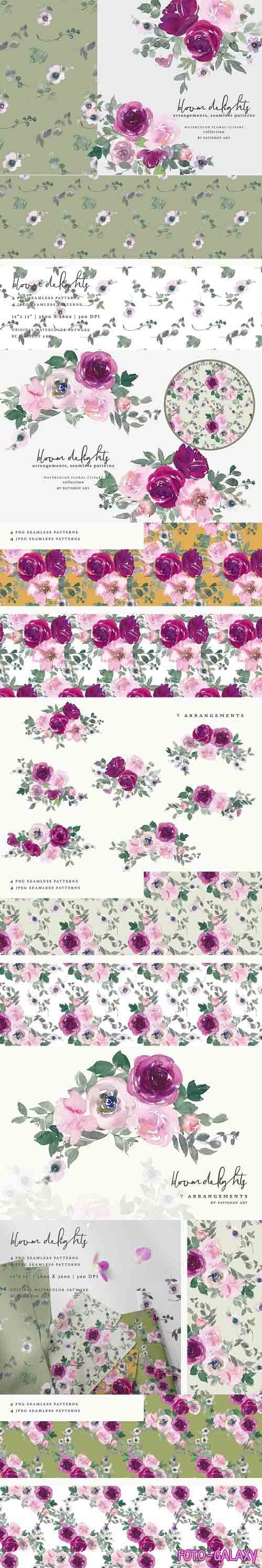 Watercolor Floral Clipart & Patterns - 6186260