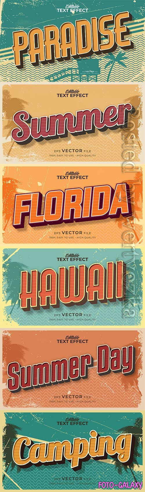 Retro summer holiday text in grunge style theme in vector vol 9