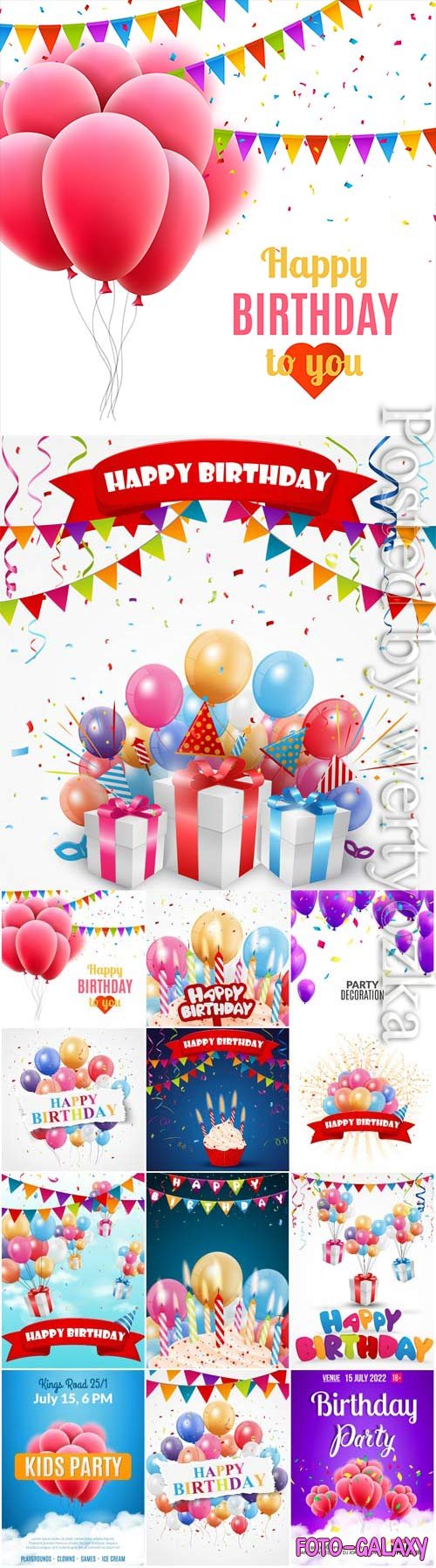 Holiday posters happy birthday in vector