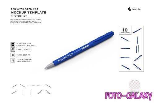 Pen with Open Cap Mockup Template Bundle - 1463545