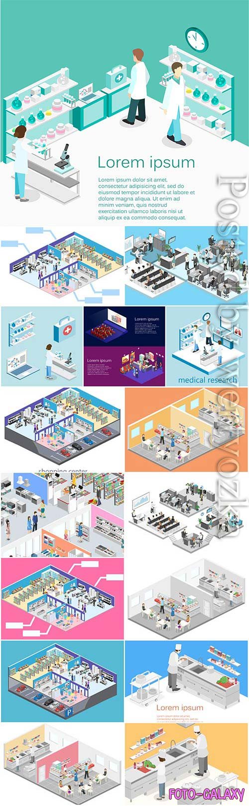 Isometric set of illustrations in vector