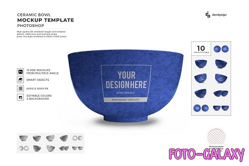 Ceramic Rice Bowl 3D Mockup Template Bundle - 1510968