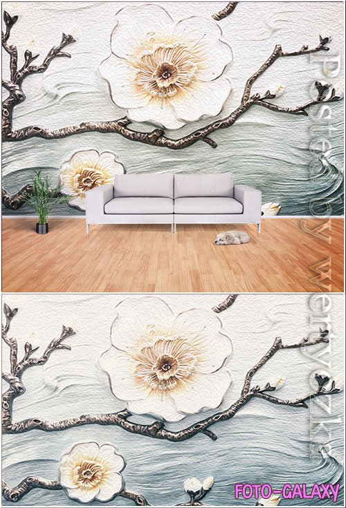 Three dimensional embossed flower background wall